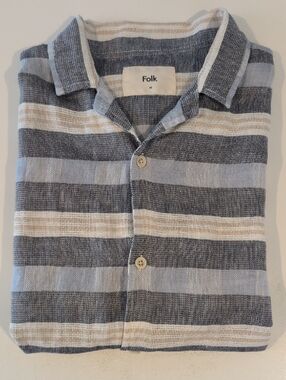 Folk Men's Medium Short Sleeve Linen Blend Button Down Shirt
